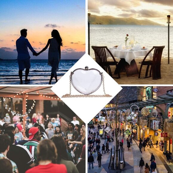 Women’s Velvet Heart Shape Evening Bag Mini Clutch Clear Shoulder Purse - Picture 4 of 6